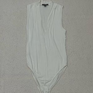 Express Deep V White Bodysuit